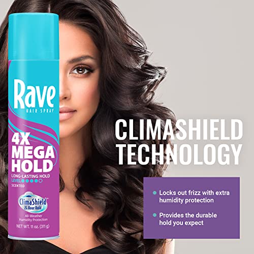 Rave 4X Mega Hair Spray - 24Hr Hold, Frizz Control & Heat Protection