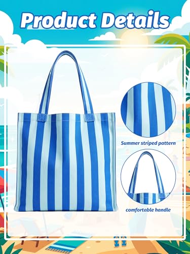 Paterr 6-Pack Striped Canvas Tote Bags for Beach & Shopping