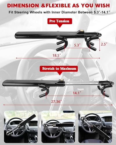 Tevlaphee Steering Wheel Lock Anti-Theft Car Device Heavy Duty Security Car Lock Antitheft Locking Devices Great Deterrent Adjustable Car Wheel Lock Anti Theft for Vehicle Truck with 3 Keys(Black)