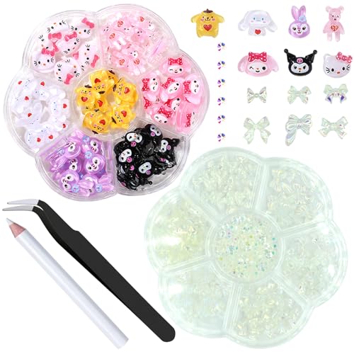 YeahMiya 2 Boxes Nail Charms Nail Gems 3D Nail Art Rhinestones Crystal Set, Kawaii Nail Slime Charms Colorful Bow-Knot Nail Stud Rhinestones for Design DIY Decoration Jewel Stones Nail Stones Art Tool