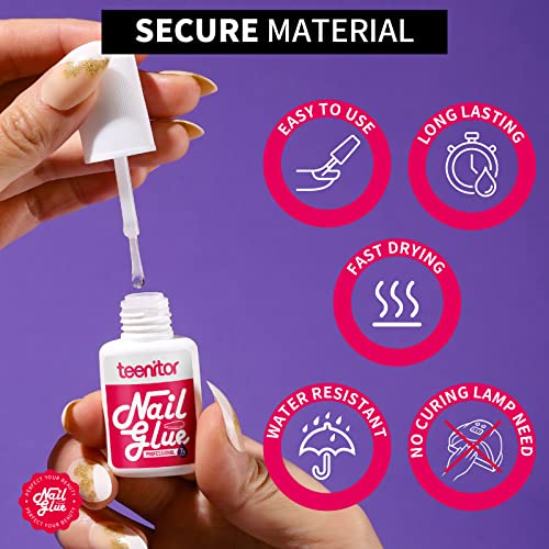 Teenitor Press On Nail Glue 3 Pack with Files