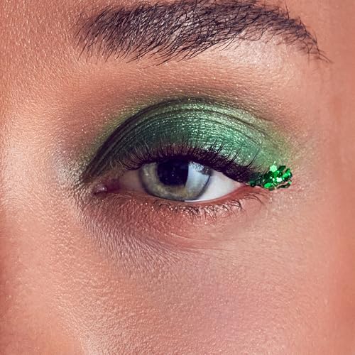 WICKED X FALSCARA False Eyelashes, ¡®Fantastical Fashions¡¯, 8mm-10mm Natural Volume, Green Glitter, Lash Extension Kit Includes Mini BOND NET WT 4.5 G (0.15 Oz.), Mini Applicator, & 10 Lash Clusters