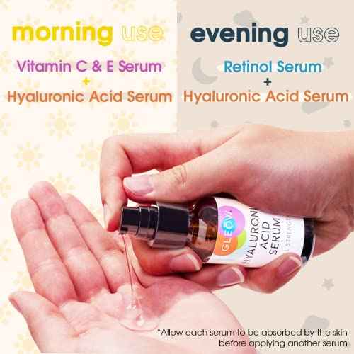GLEOW Retinol Serum for Face, Vitamin C with Hyaluronic Acid Face Serum for Women and Men, Glow Total Package Skin Care Set, Targets Appearance of Uneven Skin Tone and Dryness 3x2 oz