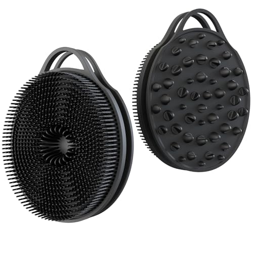 2 in 1 Silicone Body Scrubber, Anti Cellulite Massage Scrubber, Exfoliating Shower Brush for Men & Women, Removes Dead Skin, Reduces Cellulite, Improves Circulation, Fast Dry, Non Slip (1PC, Black)
