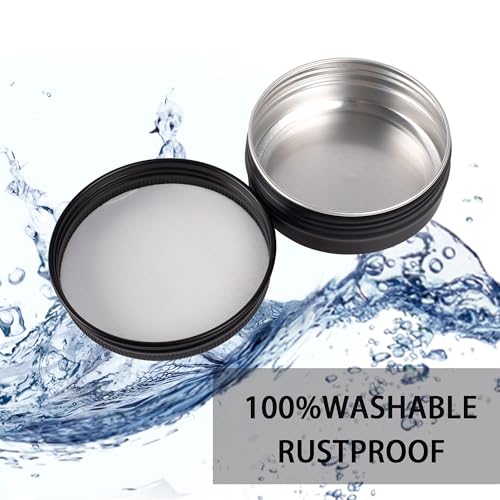 24 Pack 3oz Screw Top Aluminum Tin Jars with Screw Lids and Blank Labels - Refillable 90ml Metal Containers for Lip Balms, Candles, Salves, Spices, Crafts (Black)