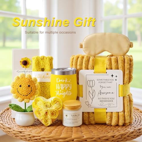 Sunflower Gift Basket for Women - Self Care & Get Well Soon Care Package for Her, Birthday, Anniversary Gifts for Mom, Sister, Best Friend