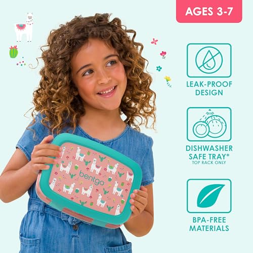 Bentgo Kids Prints Leak-Proof, 5-Compartment Bento-Style Kids Lunch Box - Ideal Portion Sizes for Ages 3-7, Durable, Drop-Proof, Dishwasher Safe, & Made with BPA-Free Materials (Llamas)