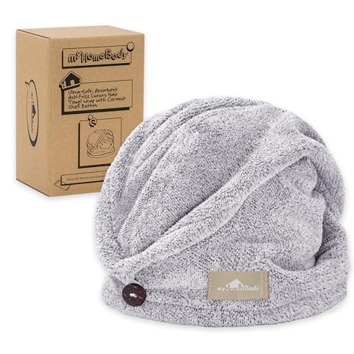 myHomeBody Hair Towel Wrap - Quick Drying Turban, Charcoal Fiber