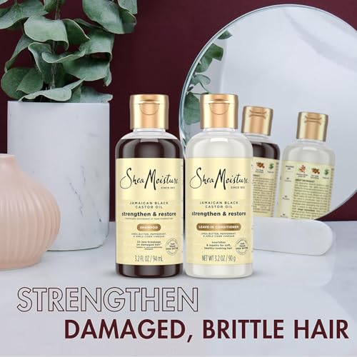 SheaMoisture Travel Essentials, Jamaican Black Castor Oil Strengthen & Restore Shampoo and Leave-in Conditioner Set, 3.2 Oz Each