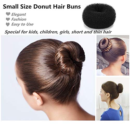 Mini Hair Bun Maker Set for Kids & Girls - 4 Black Doughnut Hair Shapers, 2.4 Inch Small Size