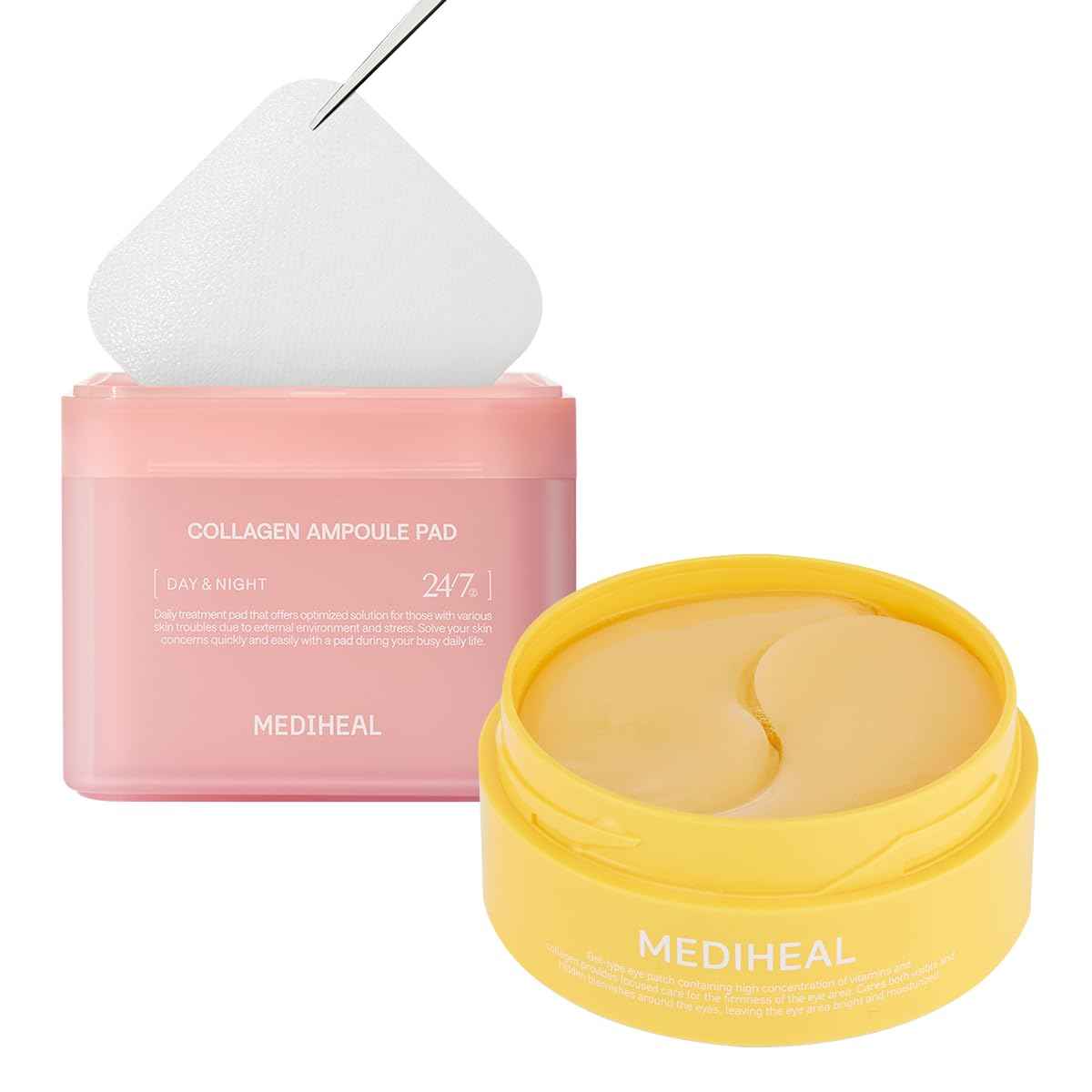 Mediheal Vita Collagen Under Eye Patches & Collagen Ampoule Pad for Daily Skin Elasticity Care