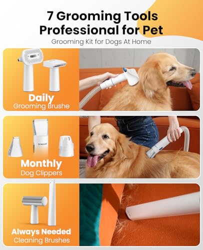 oneisall 7-in-1 Dog Grooming Vacuum Kit with Clipper & Nail Grinder