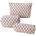 EIMMBD 3-Piece Makeup Bag Set - Large Capacity Checkered Travel Cosmetic Pouches