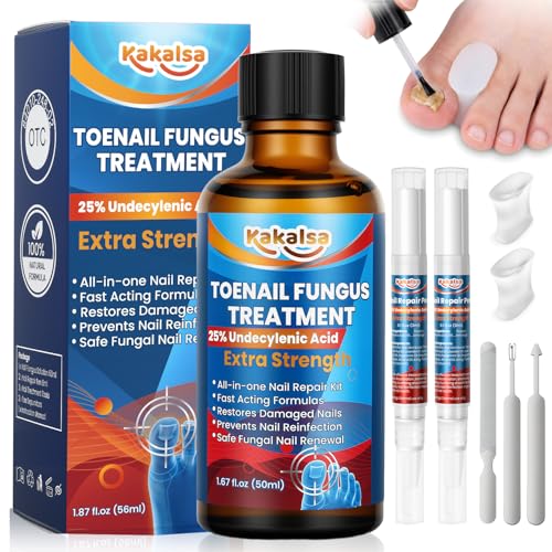 Kakalsa Extra Strength Toenail Fungus Treatment Kit with 25% Undecylenic Acid & Nail Repair Pens
