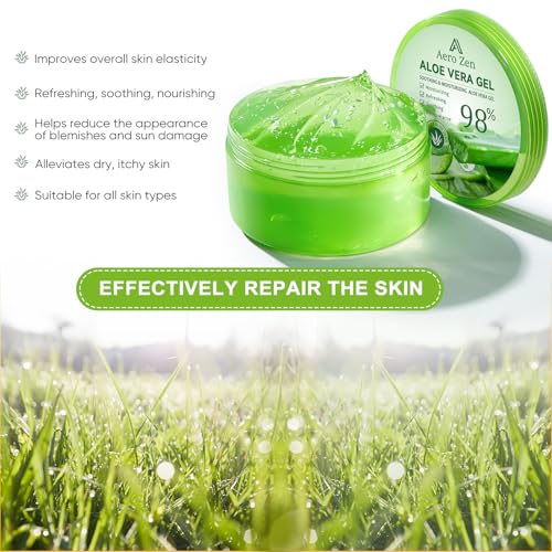 Organic Aloe Vera Gel for Face & Body Made within 12 Hours of Harvest, 98% Pure Aloe Vera Gel for Skin,Scalp,& Hair, Soothing Aloe Face Moisturizer,Multipurpose Skin Care£¨10oz£©