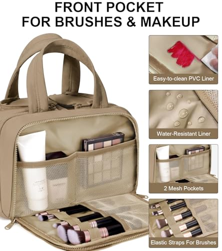 Khaki Travel Toiletry Bag with Waterproof Compartments by Bagstellar