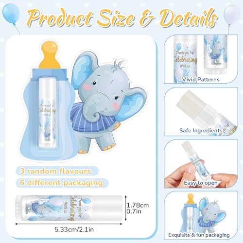 Dansib 24 Set Baby Shower Lip Balm Bulk Baby Shower Party Favors Baby Shower Gifts for Guests Elephant Themed Decorations Natural Flavored Lip Moisturizer Lip Care Products