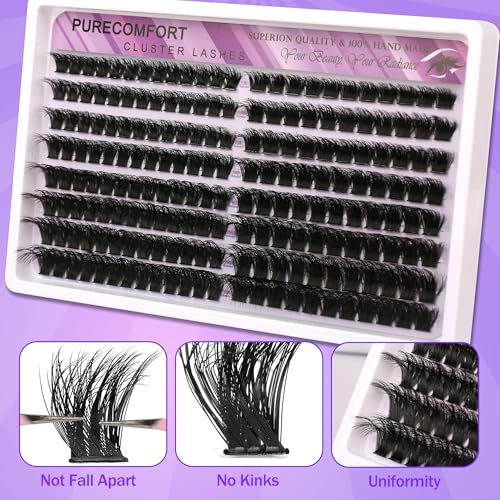 DIY Lash Extension Kit, 192 Cluster Lashes 2 Densities (150P/200P) 10-18mm Mixed Length, Knot-Free Handmade Lashes with Bond/Seal Glue, Remover & Tweezers, Beginner-Friendly for Daily & Party Looks