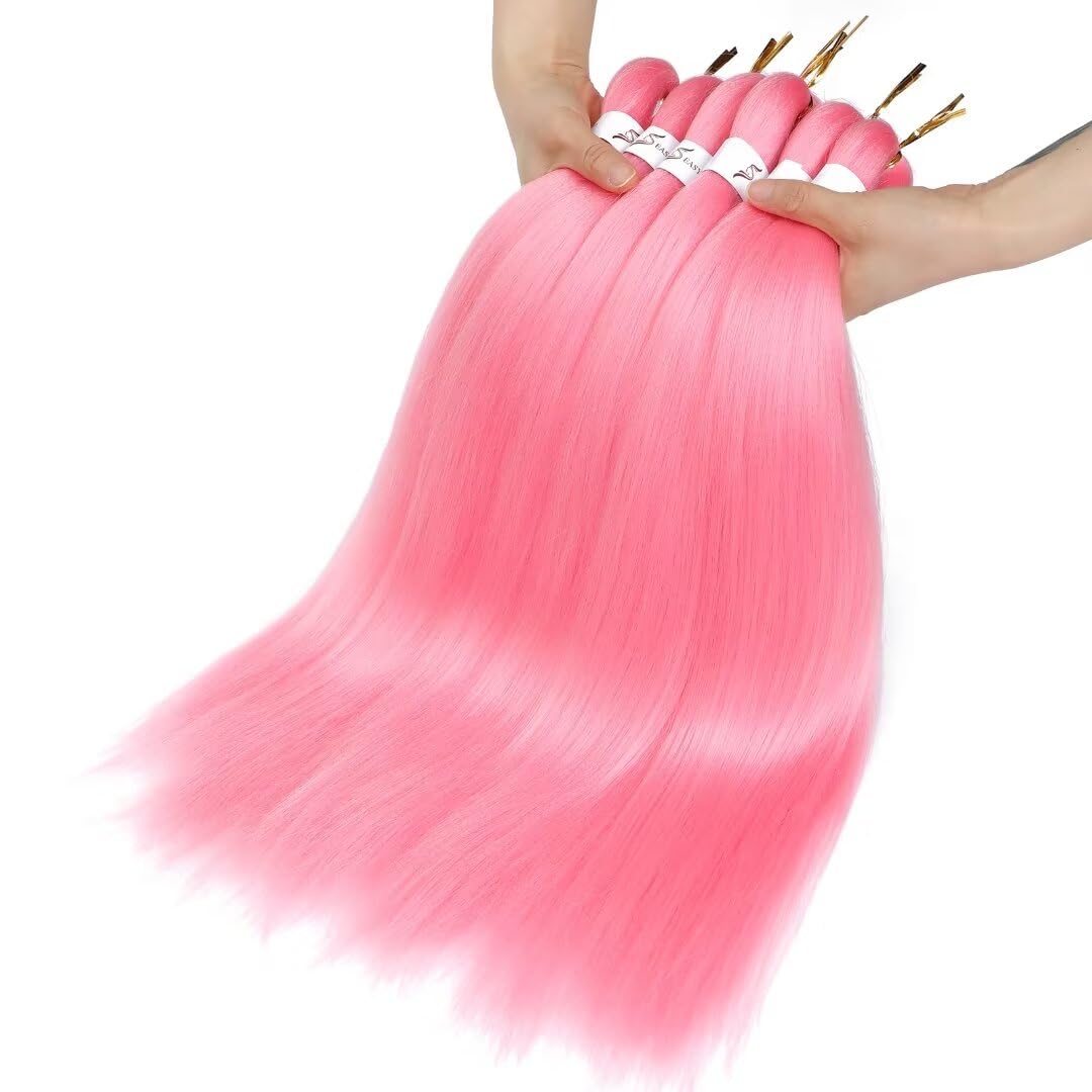 Pink Braiding Hair Pre Stretched 20inch Kids Braiding Hair Pre Stretched Colored Hair Extensions For Braiding Light Pink 8Packs Soft Yaki Braiding Hair Hot Water Setting(#pink,8Packs,20inch)