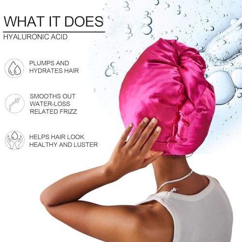 PROMEED Hydrating Silk Bonnets with Hyaluronic Acid, 100% 23 Momme Mulberry Silk Turban for Long Hair Care, Moisture Silk Sleep Cap for Healthy and Smooth Hair (Fuchsia)