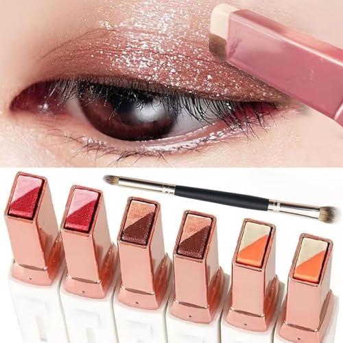 6-Color Double-Ended Eyeshadow Stick Set with Brush