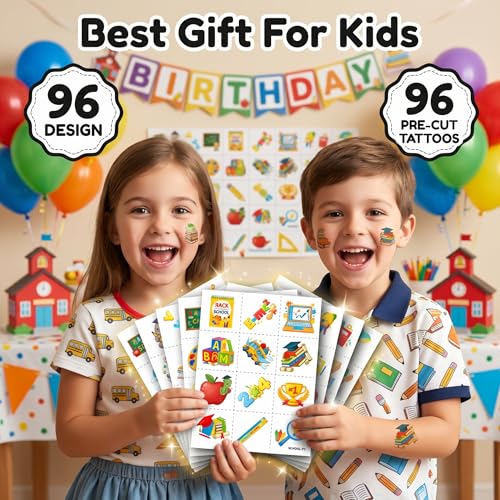 96 PCS Back to School Temporary Tattoos for Kids
