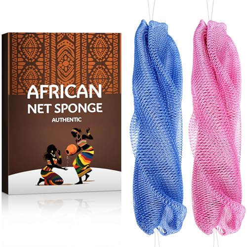 Fulloadris Camellia & SeaBlue African Exfoliating Net Sponge with Travel Bag - Back Scrubber & Body Wash Cloth