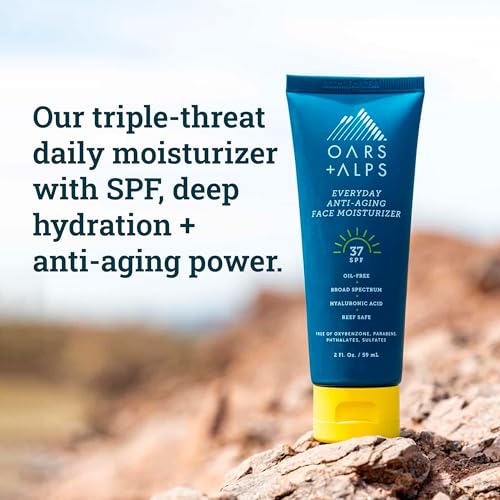 Oars + Alps SPF 37 Sunscreen and Everyday Anti Aging Face Moisturizer, Infused with Hyaluronic Acid, Vitamin E and Vitamin B5, Travel Size, 2 Fl Oz