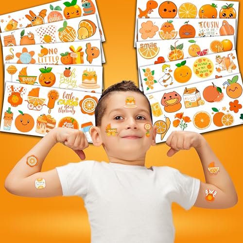 Orange Temporary Tattoos 10 Sheets 100 PCS Baby Shower Party Decorations Favors Supplies Baby Theme Birthday Stickers Christmas Gifts for Boys Girls Class School Prizes Carnival