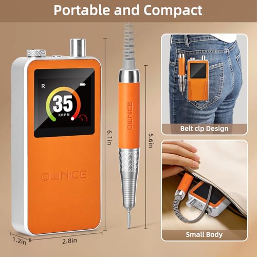 OWNICE Orange Cordless Electric Nail Drill 35000RPM Manicure & Pedicure E-File Buffer