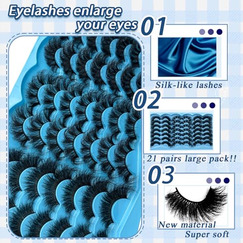 21 Pairs False Eyelashes 18-25mm 8D Volume D Curl Mink