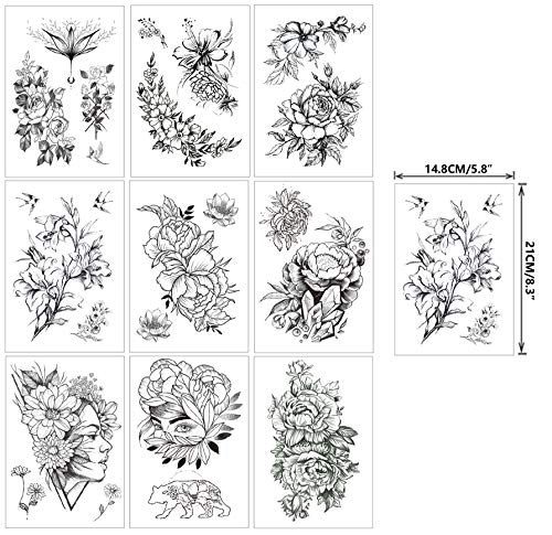 Full & Half Arm Temporary Tattoo Stickers, 17 Sheets Floral