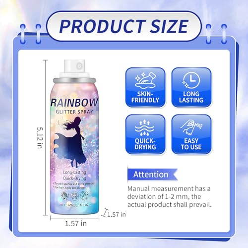AWCCXMYM Body Glitter Spray Temporary Sparkle Glitter Spray for Hair and Body Long-Lasting and Quick-Drying Shiny Hairspray for Christmas Festival Concert Party Rave Accessories 2.11 Fl Oz