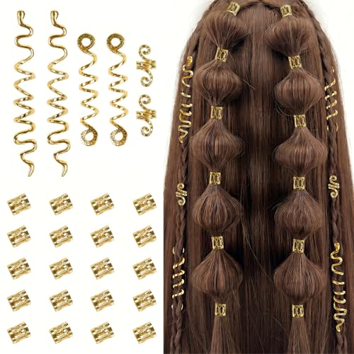 Gold Hair Accessories Set for Women - 26 Pcs Dreadlock Beads, Clips & Jewelry for Braids & Locs