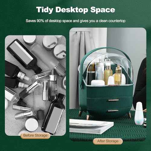 Ergocar Cosmetics Organizer Make Up Case Dustproof Cosmetic Storage Box, Cosmetics Skin Care Products Multi-Function Jewelry Organizer Case - white-1