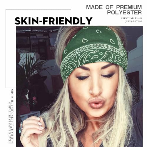 Olbye Wide Boho Headbands Floral Stretch Head Wraps 4-Pack