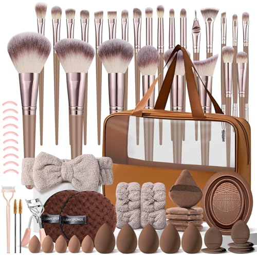 66-Piece Brown Makeup Brush Set with Case | Professional Synthetic