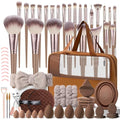 66-Piece Brown Makeup Brush Set with Case | Professional Synthetic