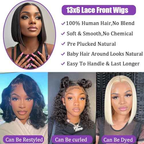 14 Inch Bob Wig Human Hair 13x6 Hd Transparent Lace Front Wigs Human Hair Pre Plucked Glueless Bob Wig 180% Density Short Straight Bob Wigs For Women