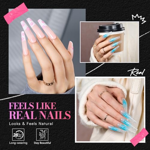 Makartt Extra Long Coffin Nail Tips with Built-In Guides - 240PCS, Dual Matte Finish, 15 Sizes, Easy Reshape for Almond, Square, Oval, Stiletto Styles, DIY & Salon