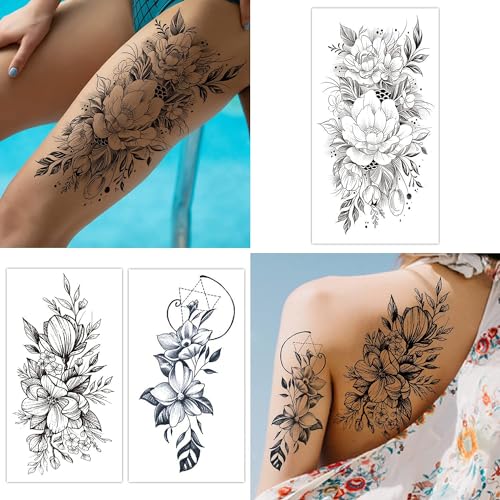Cerlaza Temporary Tattoo Stickers for Women - 12 Sheets Flower & Butterfly