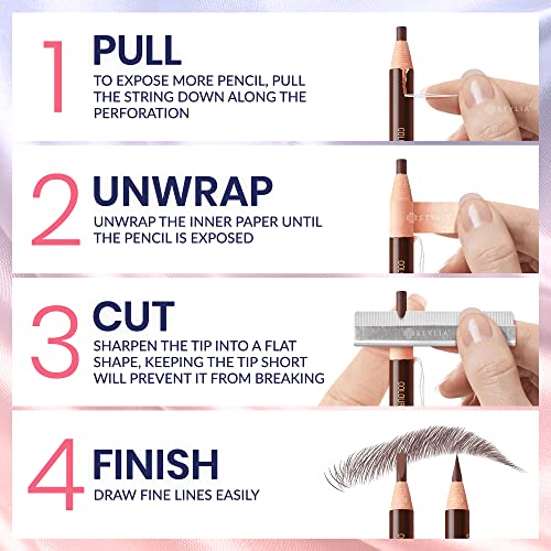 Stylia Waterproof Eyebrow Pencils For Women ? Long-Lasting Microblading Supplies Brow Pencil, Perfect for Eyebrow Shaper, Filling & Defining Natural-Looking Brow - (12PC in 5 Colors)
