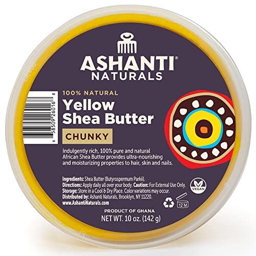 Ashanti Naturals Yellow Chunky Raw Shea Butter | Unrefined African Shea Butter from Ghana | 100% Natural Moisturizer, No Additives, Moisturizing, Nourishing - 10 oz