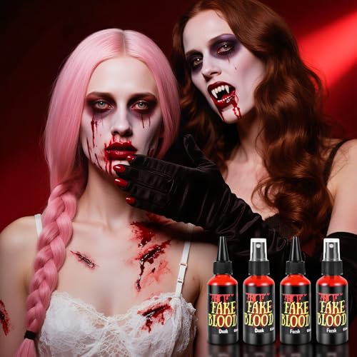 Halloween Fake Blood Spray Kit - 4 Bottles + Gel Makeup