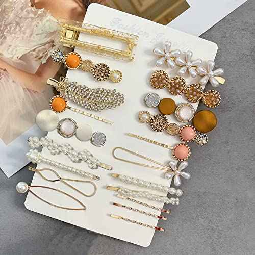 Mehayi 20 PCS Hair Accessories for Decorative Party Wedding, Pearl Hair Clips Set Fashion Korean Acrylic Resin Hair Barrettes, Bobby Pins Hairpins for Women and Ladies Girls Headwear Styling Tools