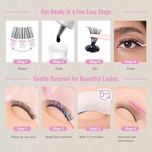 CALAILIS Lash Cluster Glue & Remover Kit - Extra Strong Hold, Long Lasting 4+ Weeks, Gentle Aloe Formula, Professional-Quality Eyelash Extension Kit