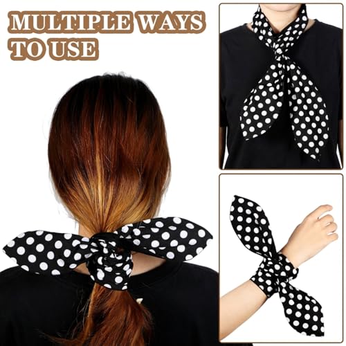 Hicarer Polka Dot Wired Headband with Bow – Adjustable Black Dots Hair Accessory