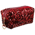 VALICLUD Sequin Cosmetic Bag, Portable Glitter Makeup Bag, Large Capacity Travel Toiletry, Dark Red Square Storage Pouch for Women