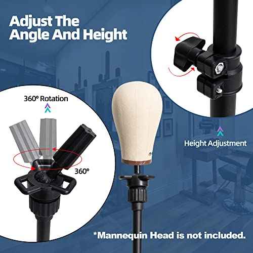 Tall Wig Tripod Stand,Metal Mannequin Head Stand Adjustable for Mannequin Head,Training Canvas Block Head,for Styling,Wig Making Displaywith Carrying Bag,30 Pcs T-Pins(35.4-52.4 Inch)
