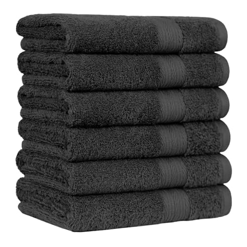 100% Cotton Washcloths 6-Pack - Soft Absorbent Face & Body Towels, Black